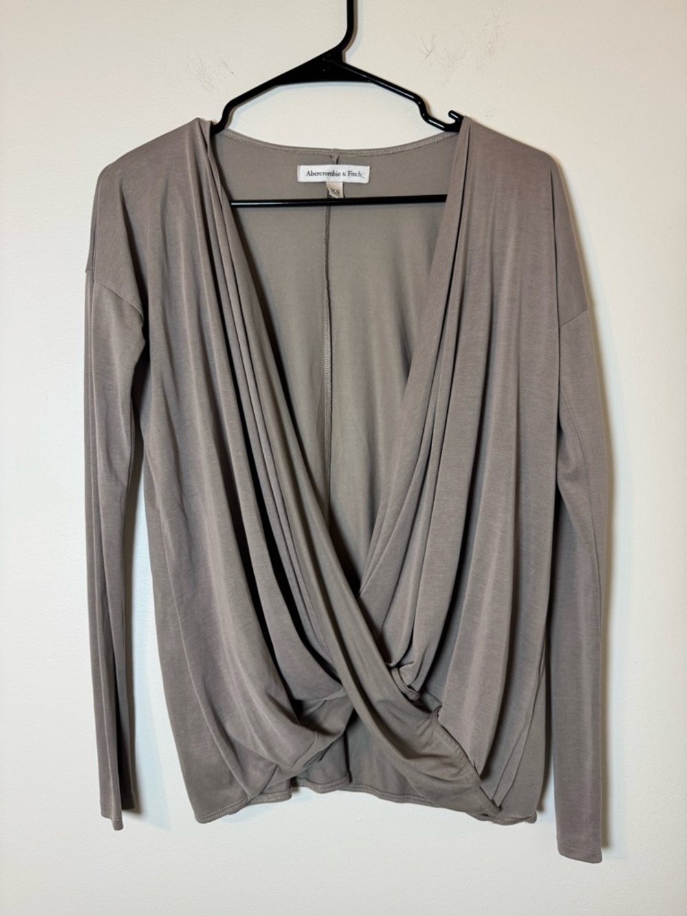 Abercrombie & Fitch Taupe Draped Front Long Sleeve Top Soft Minimalist